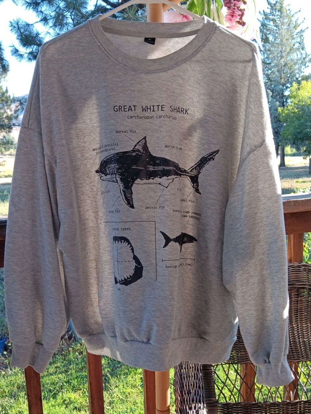 Unbranded Men’s Gray Great White Shark Graphic Sweatshirt